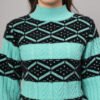 Women's Sea Green & Black Geometric Pattern Short-Length Winter Sweater Top