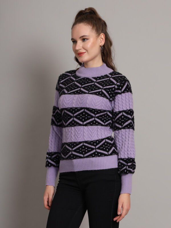 Lavender & Black Knit Short-Length Winter Sweater Top