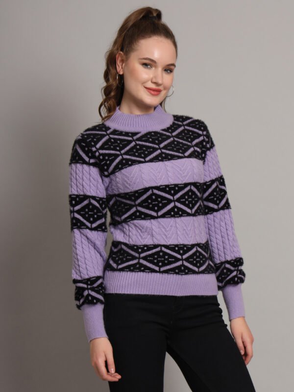 Lavender & Black Knit Short-Length Winter Sweater Top