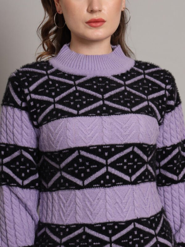 Lavender & Black Knit Short-Length Winter Sweater Top