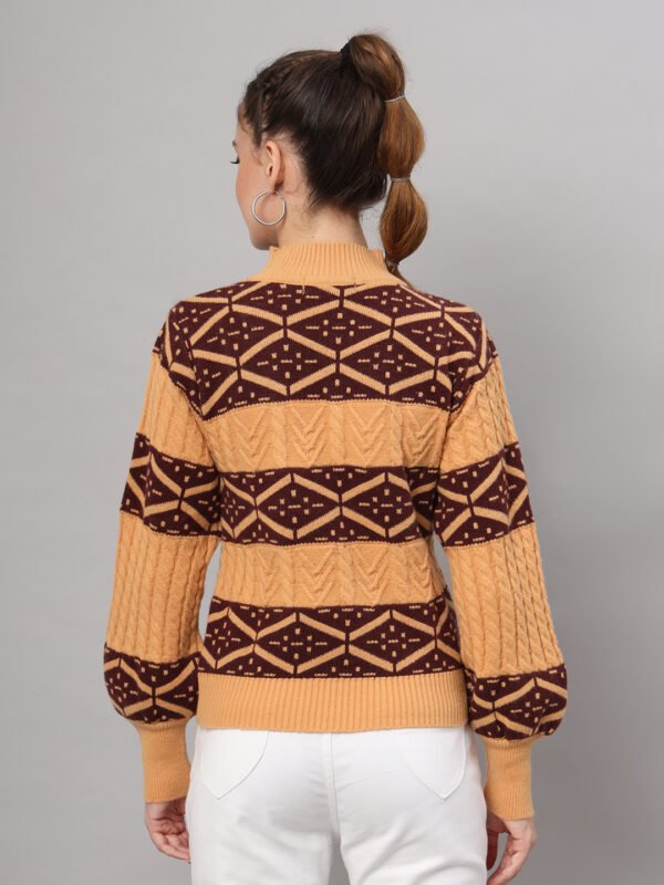 Mustard & Chocolate Brown Knit Short-Length Winter Sweater Top