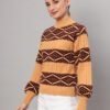 Mustard & Chocolate Brown Knit Short-Length Winter Sweater Top