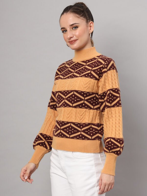 Mustard & Chocolate Brown Knit Short-Length Winter Sweater Top