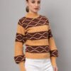 Mustard & Chocolate Brown Knit Short-Length Winter Sweater Top