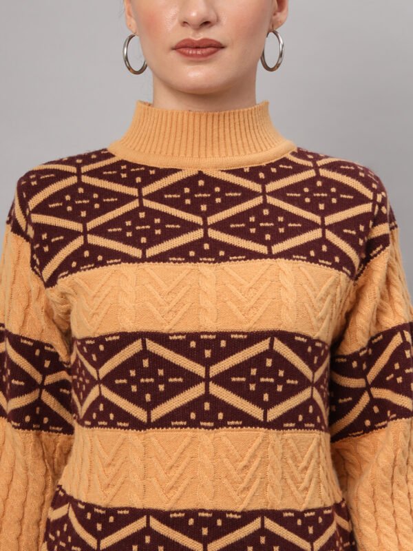 Mustard & Chocolate Brown Knit Short-Length Winter Sweater Top