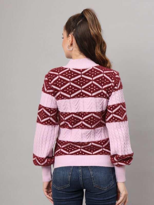 Blush Pink & Maroon Knit Short-Length Winter Sweater Top