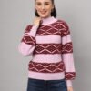 Blush Pink & Maroon Knit Short-Length Winter Sweater Top
