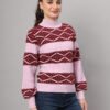 Blush Pink & Maroon Knit Short-Length Winter Sweater Top