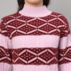 Blush Pink & Maroon Knit Short-Length Winter Sweater Top