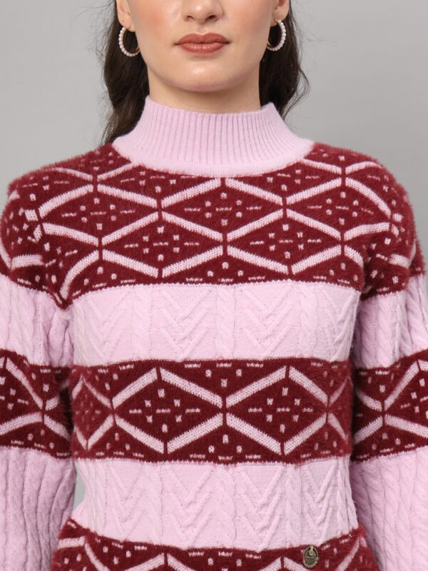 Blush Pink & Maroon Knit Short-Length Winter Sweater Top