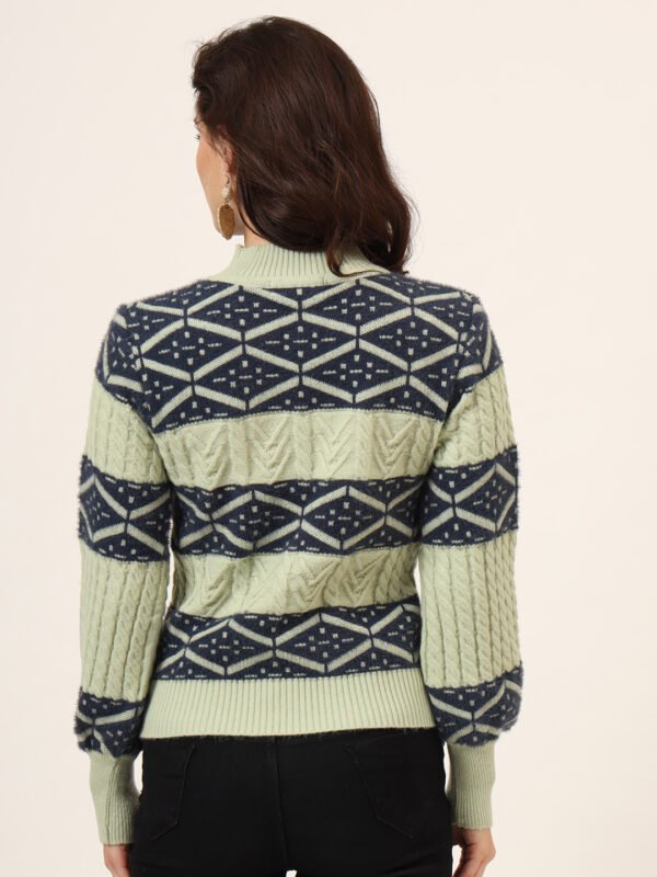 Pistachio & Navy Knit Short-Length Winter Sweater Top
