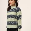 Pistachio & Navy Knit Short-Length Winter Sweater Top