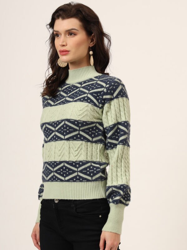 Pistachio & Navy Knit Short-Length Winter Sweater Top