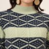 Pistachio & Navy Knit Short-Length Winter Sweater Top