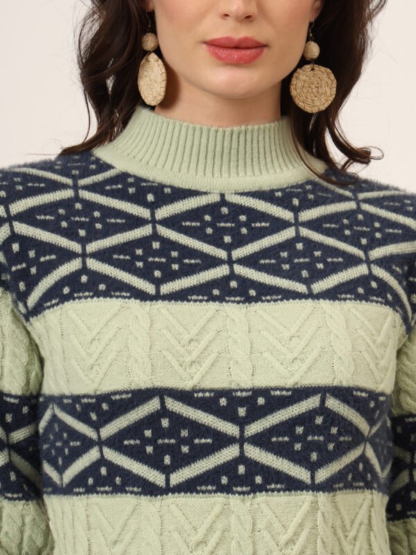 Pistachio & Navy Knit Short-Length Winter Sweater Top
