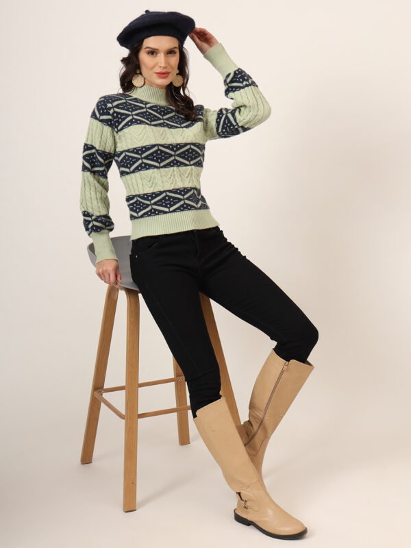Pistachio & Navy Knit Short-Length Winter Sweater Top
