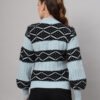 Sky Blue & Black Knit Short-Length Winter Sweater Top