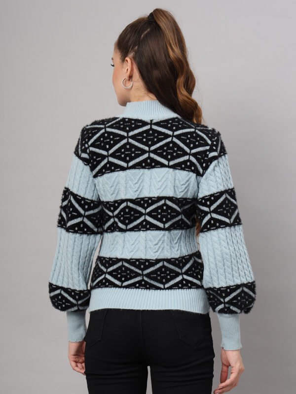 Sky Blue & Black Knit Short-Length Winter Sweater Top