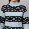 Sky Blue & Black Knit Short-Length Winter Sweater Top