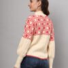Cream & Coral Knit Mid-Length Winter Sweater Top
