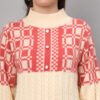Cream & Coral Knit Mid-Length Winter Sweater Top