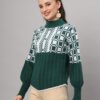 Dark Green & White Knit Mid-Length Winter Sweater Top