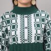 Dark Green & White Knit Mid-Length Winter Sweater Top