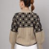 Light Camel & Black Knit Mid-Length Winter Sweater Top