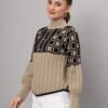 Light Camel & Black Knit Mid-Length Winter Sweater Top