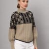 Light Camel & Black Knit Mid-Length Winter Sweater Top