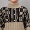 Light Camel & Black Knit Mid-Length Winter Sweater Top
