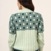 Pistachio & Teal Green Checkered Cable Knit Mid-Length Winter Sweater Top