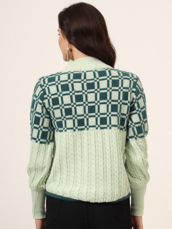 Pistachio & Navy Knit Short-Length Winter Sweater Top