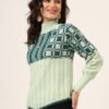 Pistachio & Navy Knit Short-Length Winter Sweater Top