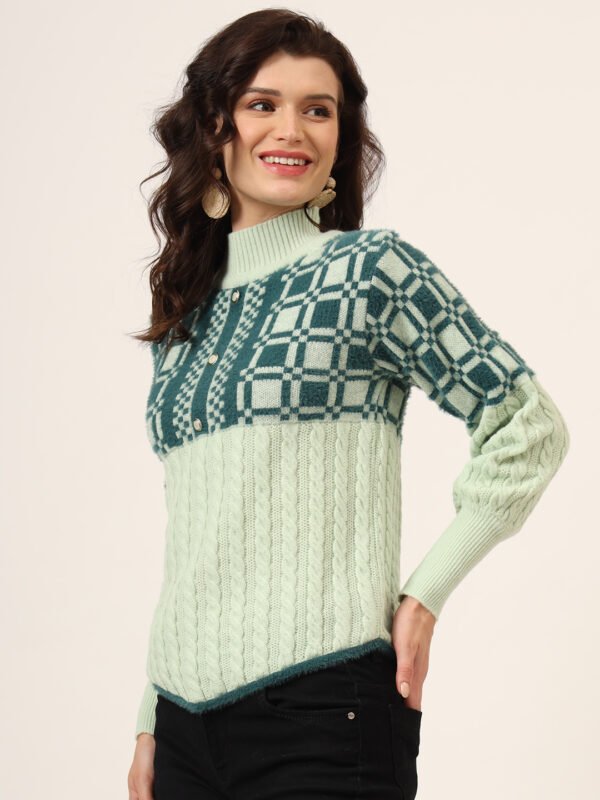 Pistachio & Navy Knit Short-Length Winter Sweater Top