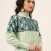 Pistachio & Navy Knit Short-Length Winter Sweater Top