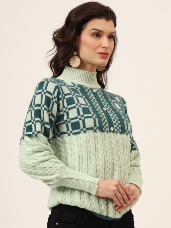 Pistachio & Navy Knit Short-Length Winter Sweater Top