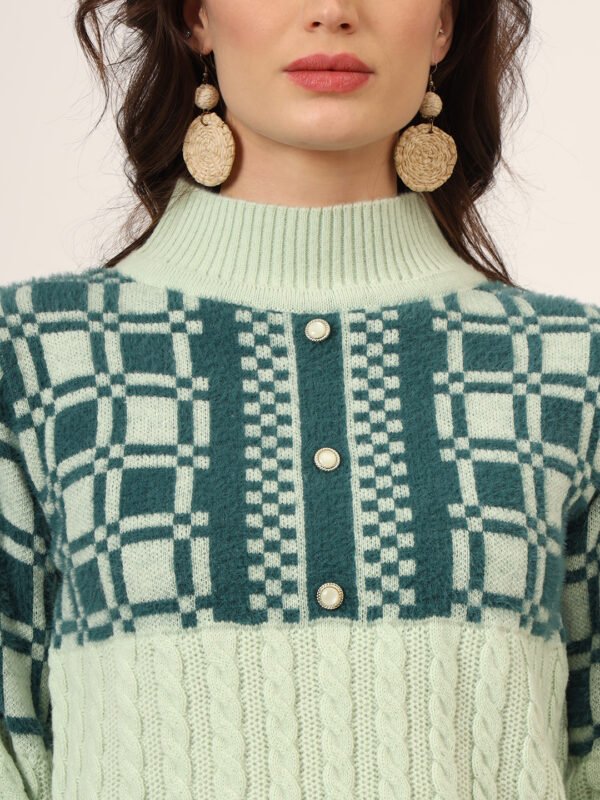 Pistachio & Navy Knit Short-Length Winter Sweater Top