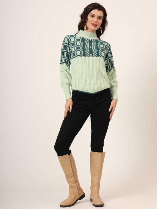 Pistachio & Navy Knit Short-Length Winter Sweater Top