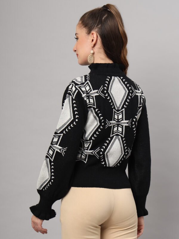 Black & White High-Neck Short-Length Winter Sweater Top