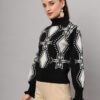 Black & White High-Neck Short-Length Winter Sweater Top