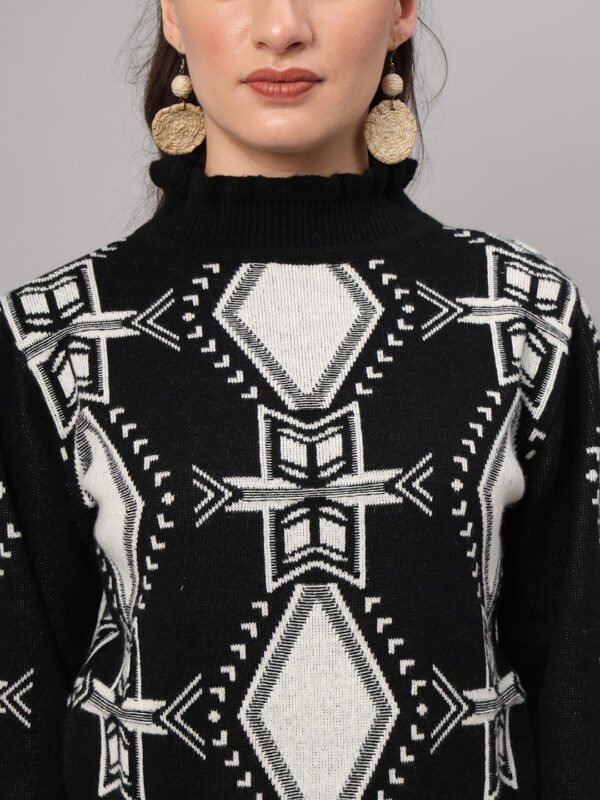 Black & White High-Neck Short-Length Winter Sweater Top