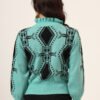 Aqua Green & Black High-Neck Short-Length Winter Sweater Top