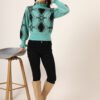 Aqua Green & Black High-Neck Short-Length Winter Sweater Top