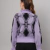 Lavender & Black High-Neck Short-Length Winter Sweater Top