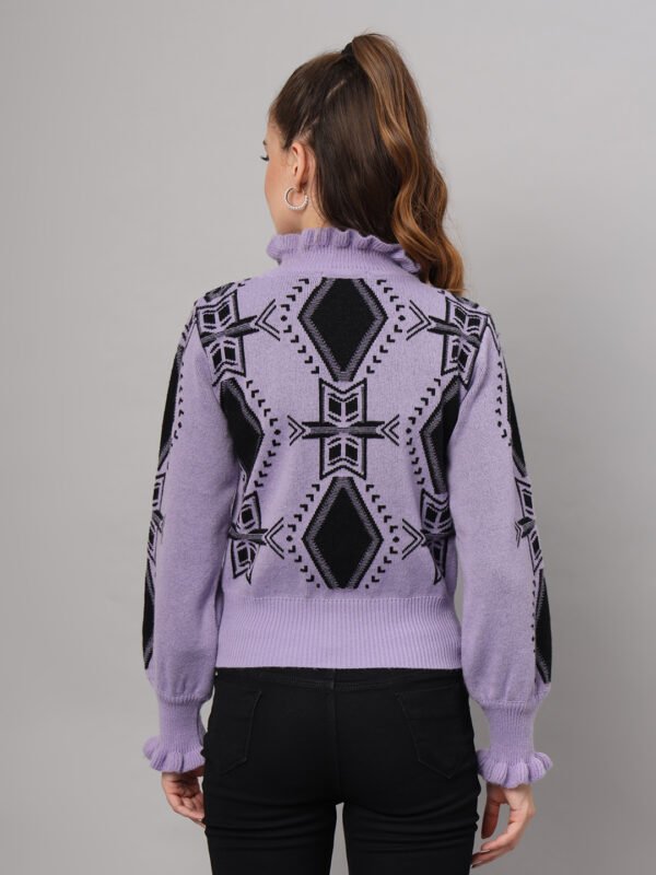 Lavender & Black High-Neck Short-Length Winter Sweater Top