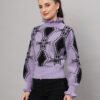 Lavender & Black High-Neck Short-Length Winter Sweater Top