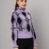 Lavender & Black High-Neck Short-Length Winter Sweater Top