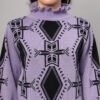 Lavender & Black High-Neck Short-Length Winter Sweater Top