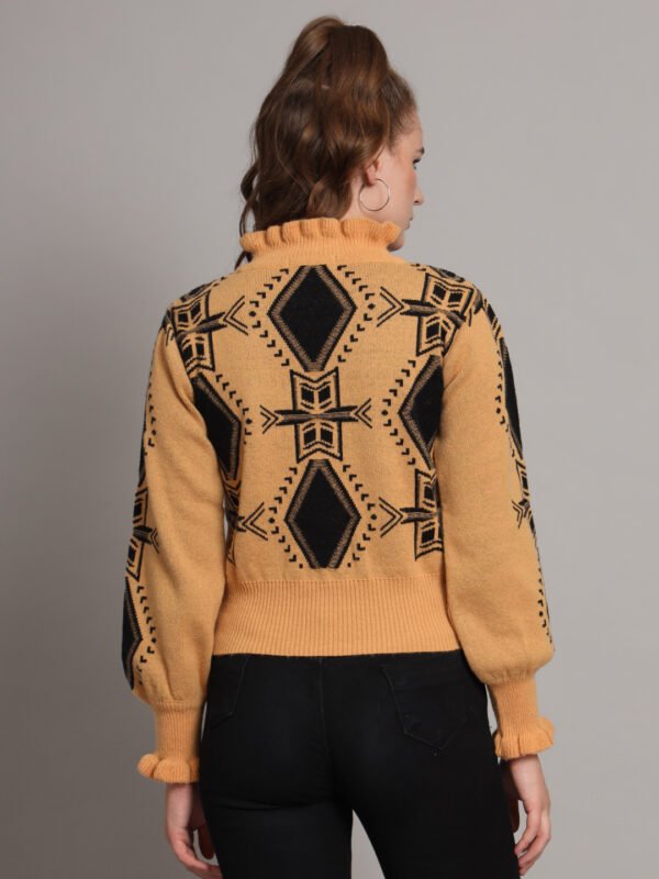 Mustard & Black High-Neck Short-Length Winter Sweater Top